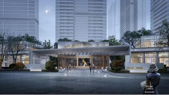 依然是绿城标志性大泳池项目效果图楼栋经典三段式设计入户大堂整体