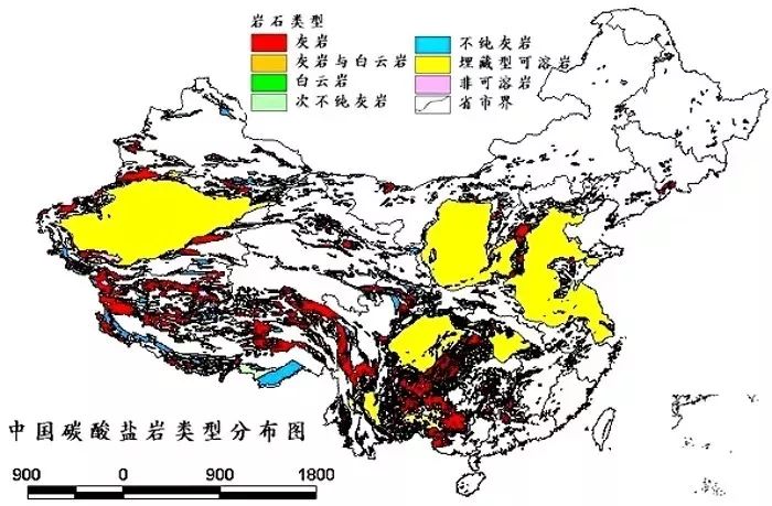 中国碳酸盐岩分布图据不完全统计,岩溶塌陷现象遍及大半个中国,不仅