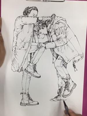 独爱签字笔速写人物组合速写