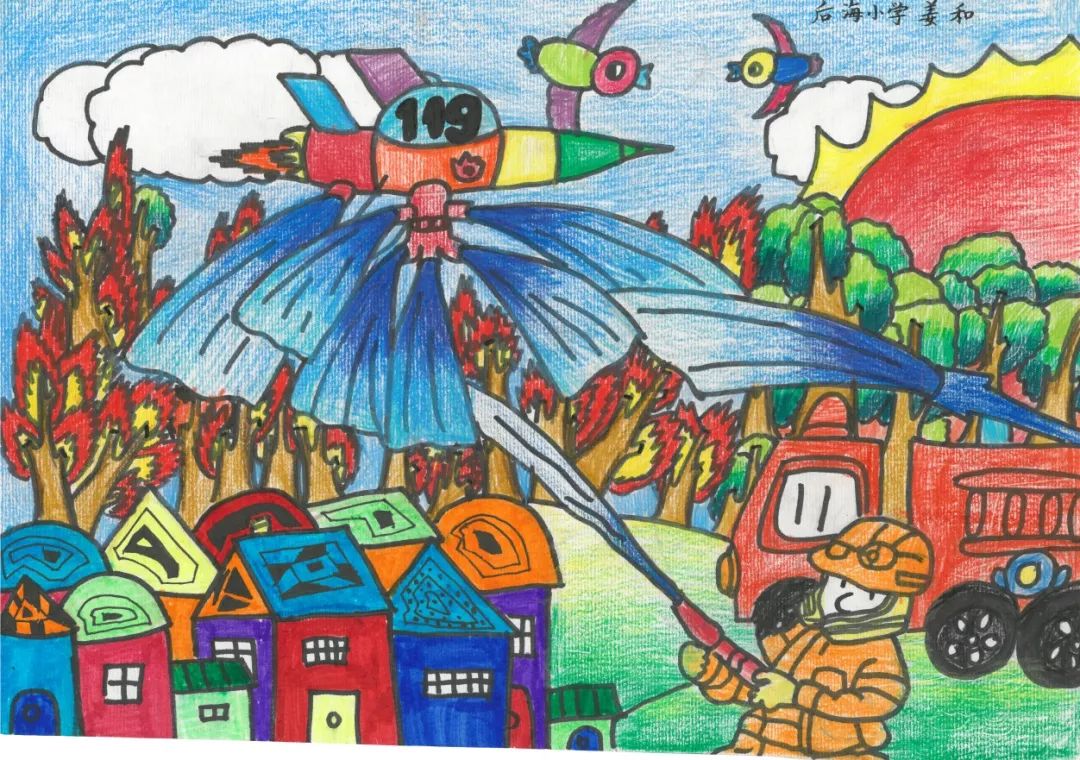 萌娃眼中的蓝朋友是这个样子的小小消防员新鲜作品出炉