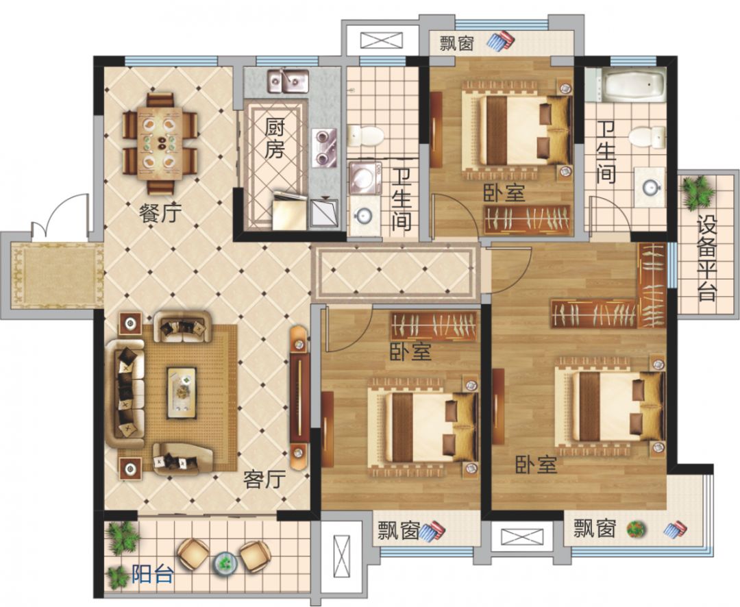 建面约135㎡户型图建面约135m05三室两厅两卫户型l型厨房,高度契合