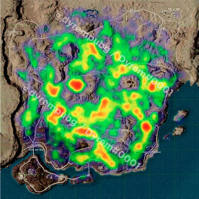 前段时间外国推主dyrempubg曾经统计过第三阶段以来米拉玛地图决赛圈