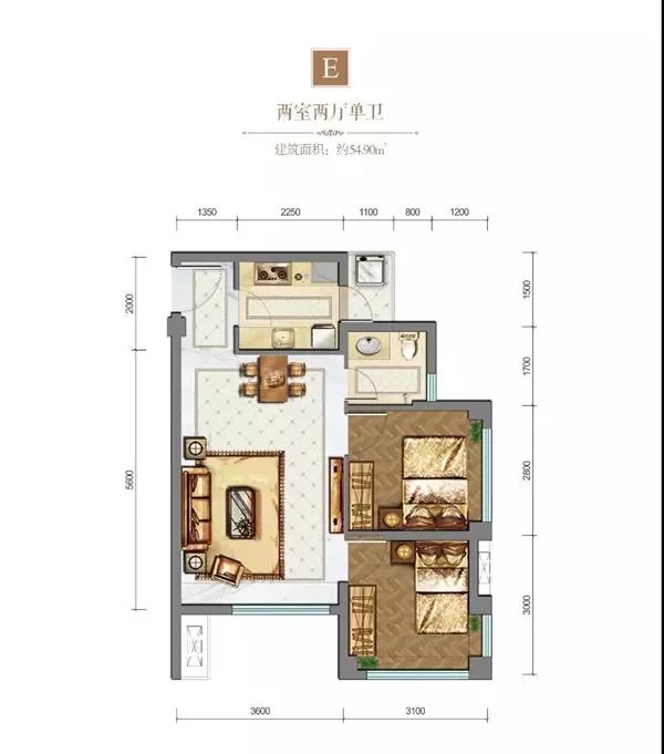 两室两厅单卫峨眉·长岛峨眉山低密花院大盘建面约54-57㎡明星户型小