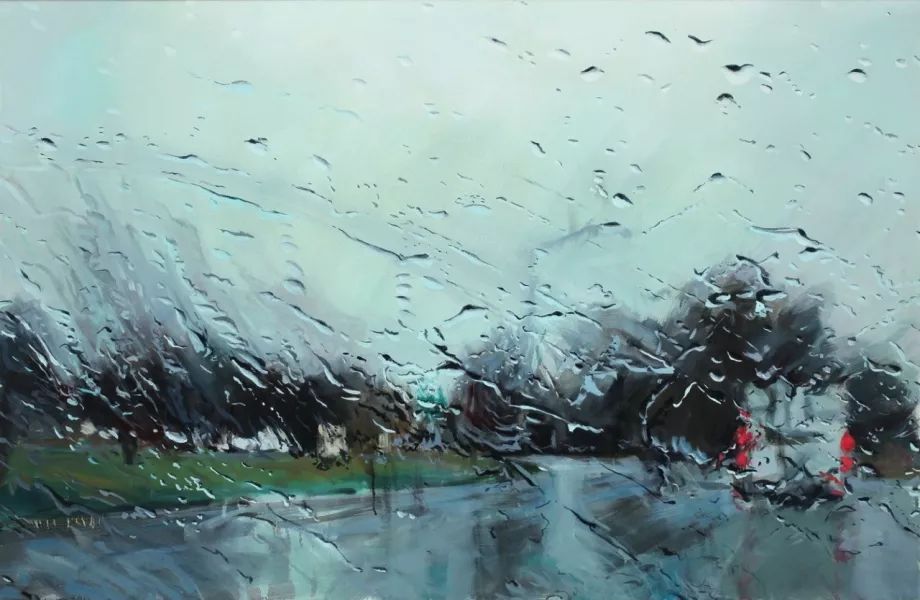 美国画家karenwoods写实朦胧雨景油画作品欣赏