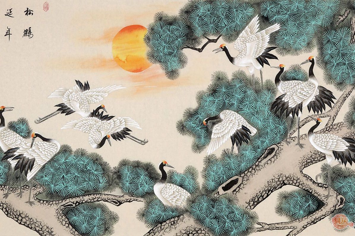 松鹤延年，寓意吉祥长寿的中国画松鹤图鉴赏_搜狐网