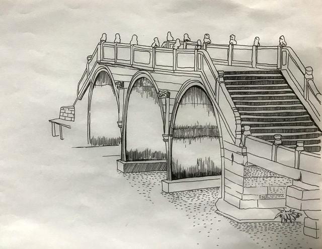 拱桥素描图片图片