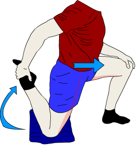 目标部位:臀屈肌和股四头肌起始位置:右膝跪地,踮起脚尖