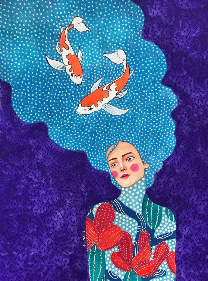 土耳其画师 hülya zdemir 的人物插画,色彩艳丽感觉很有民族特色