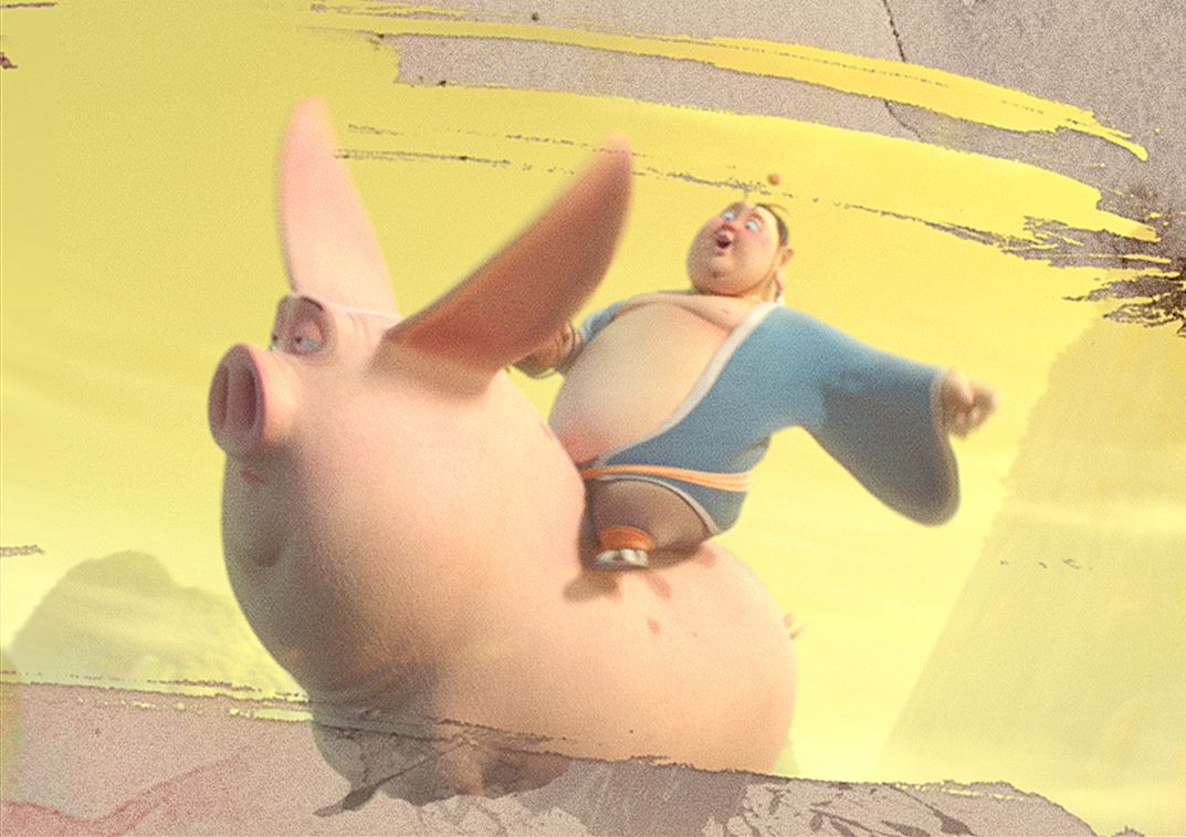 比如在电影一开始,风火轮并不是风火轮,它是太乙真人身下的一头"