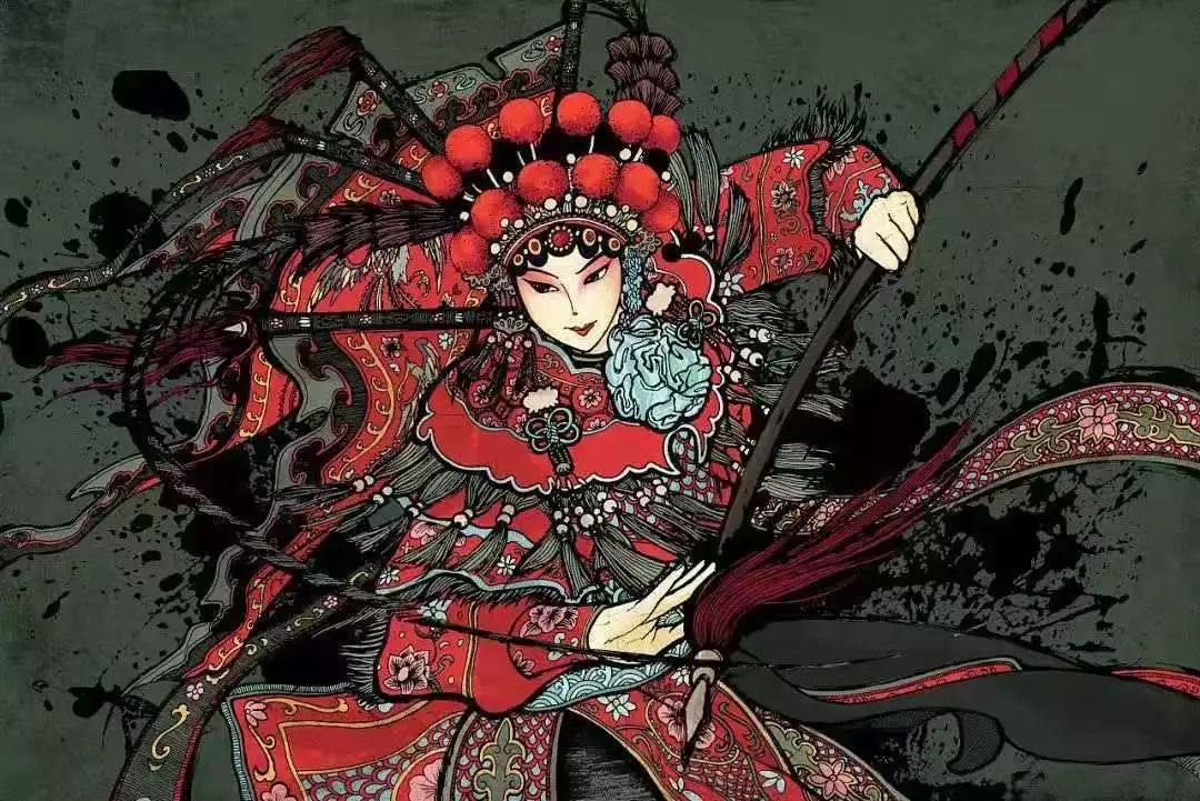 刀马旦身段 演出风靡全场耍花枪 比谁都漂亮二胡拉的响 观众用力鼓掌