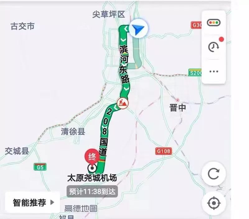 自驾:导航搜索"尧城机场"(滨河西路版)滨河西路南高速收费站-杨房