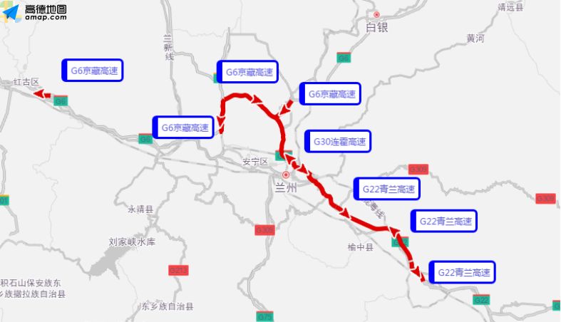 地圖交通大數據預測 ,十一國慶期間甘肅省出程易擁堵緩行的高速有g6京