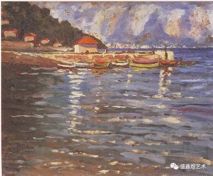 下面的画作有一个尴尬的构图,一个男人坐在左下角俯瞰景观.