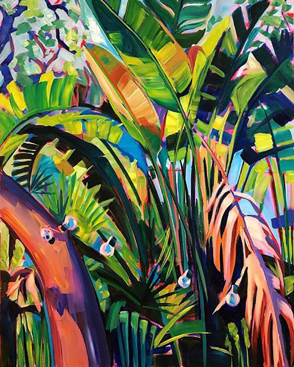 色彩绚丽的丙烯画豪放的画技充满了夏日气息的画面