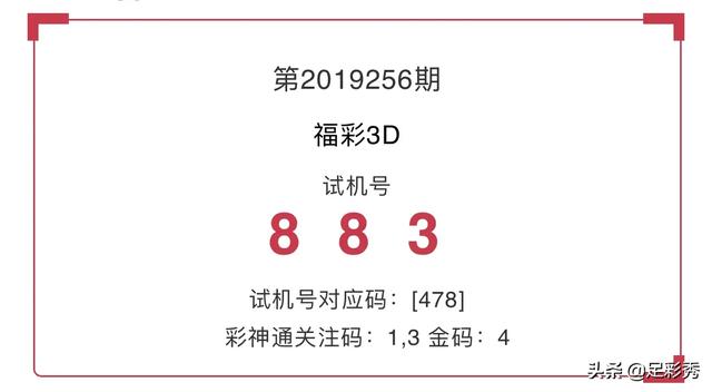2019256期福彩3d试机号来了:【883】