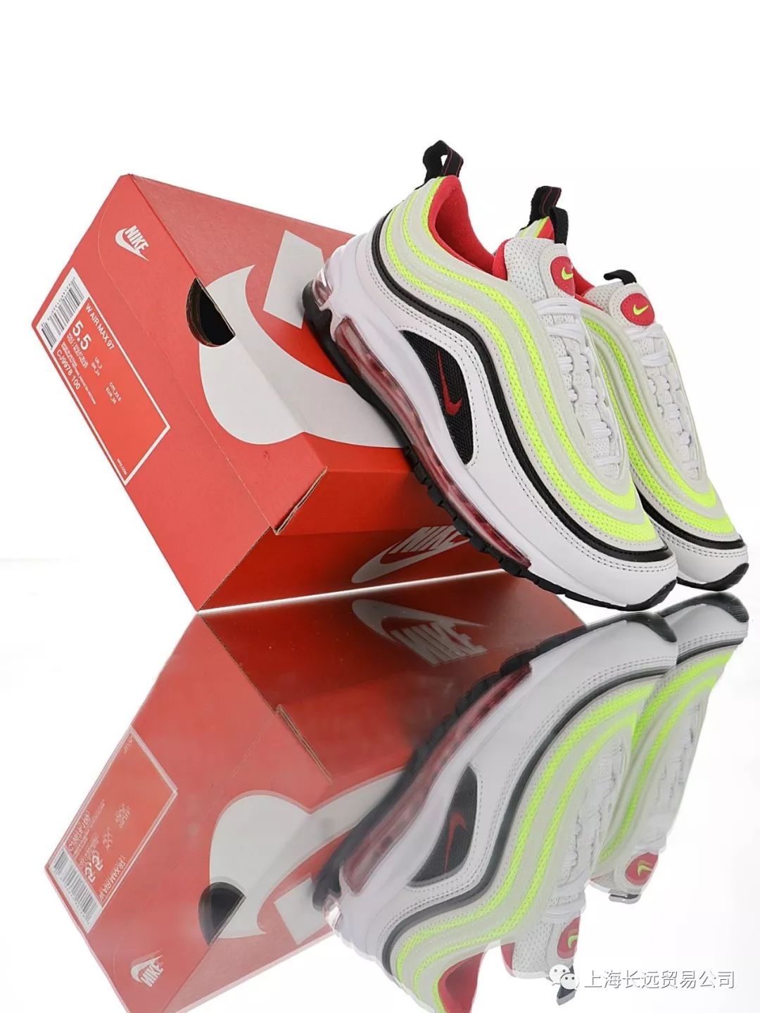 nike air max 97grade school复古大气垫全掌 白玫粉黑荧光绿3m