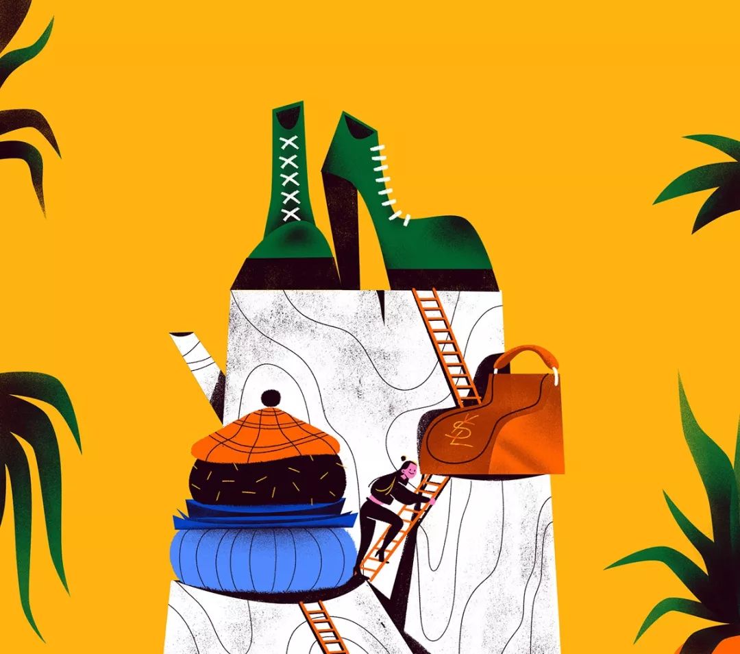 设计学堂块面分明的人物插画躁点肌理风