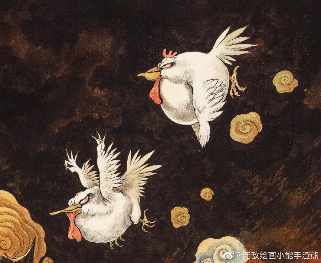 画面看似凌乱却整体划一,后面一簇斜眼火团气势逼人,颇有浮世绘风格的