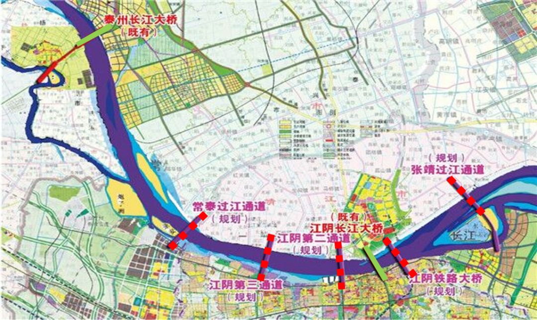 3,第二过江通道:通道位于江阴大桥和泰州大桥之间,北至靖江公新公路