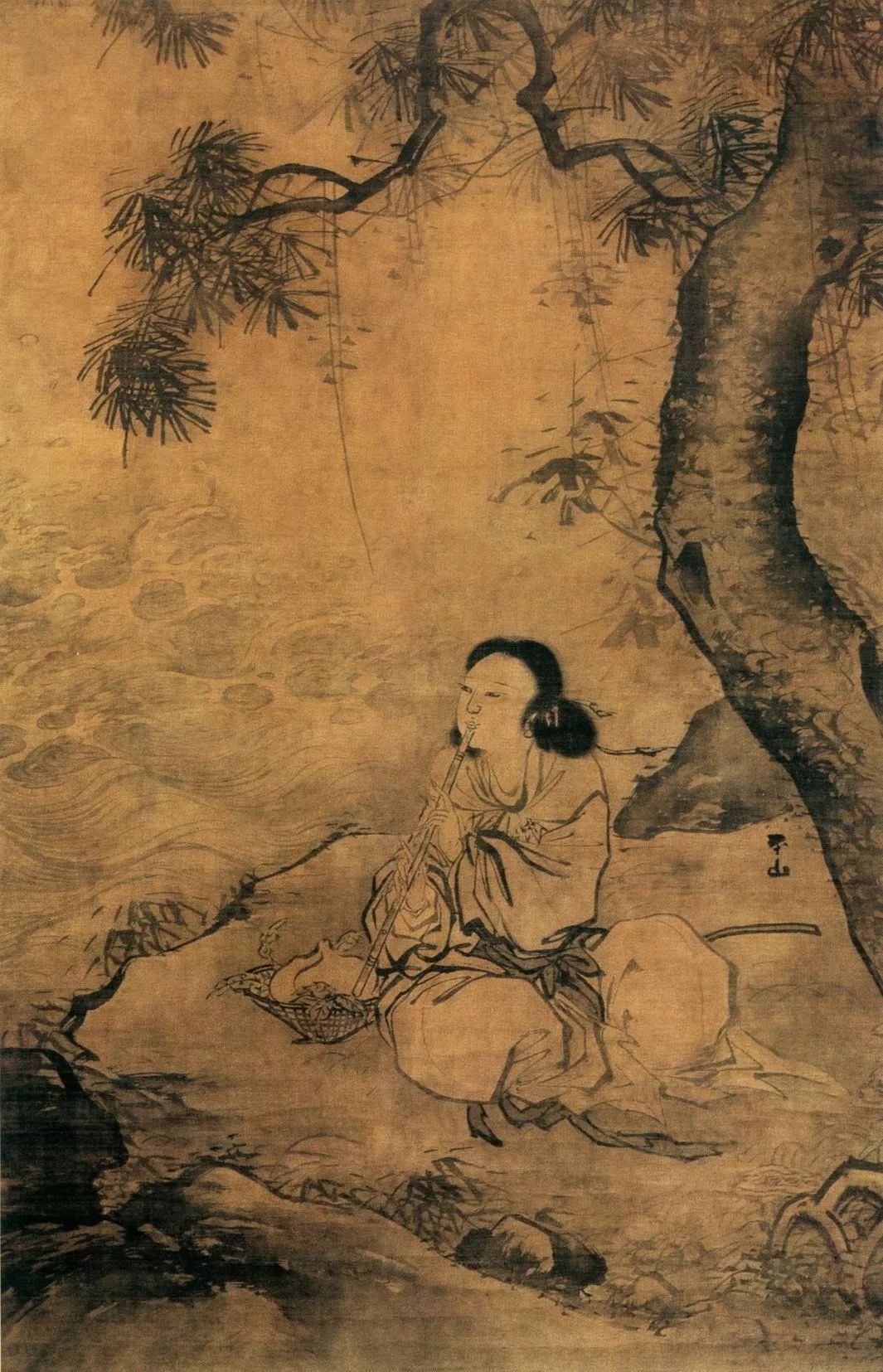 张路《吹箫女仙图》,绢本墨笔,141.3×91.