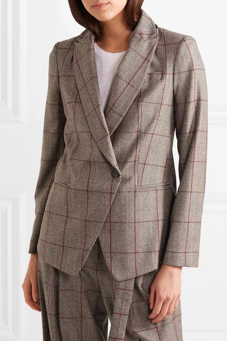 bc女款亮片缀饰威尔士亲王格纹羊毛西装外套