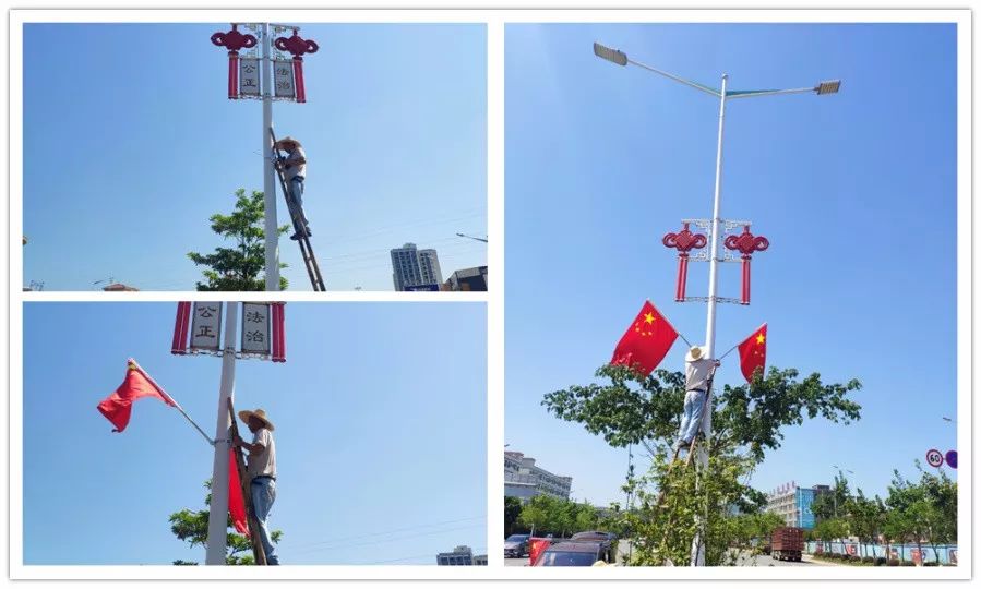 博罗县城主干道国旗飘扬国庆气氛日渐浓厚