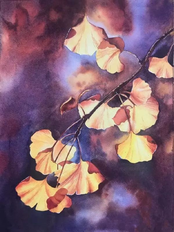 水彩视频一枝银杏叶的画法