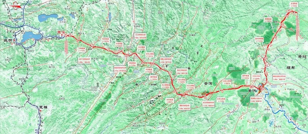铁路通道重要组成部分——新建玉磨铁路起于云南省玉溪,途径普洱,景洪