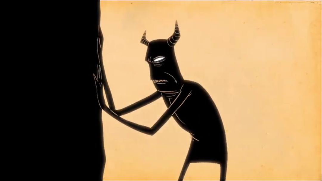 1这部二维动画短片中, 魔鬼的动作表情形象生动,当他不费吹灰之力逐一