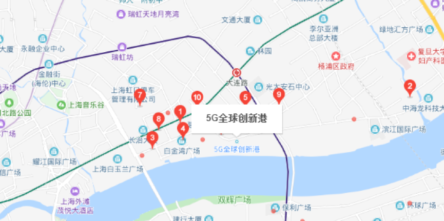 "5g全球创新港"移动5g覆盖 图截至百度地图开港仪式当天,虹口"上海5g