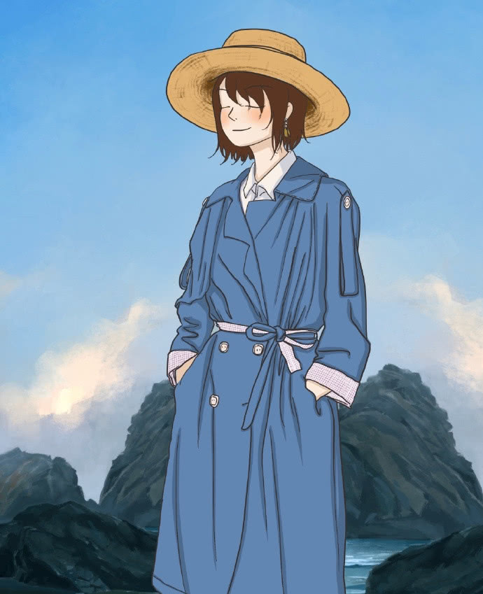 蓝色风衣的小姐姐真的好喜欢啊