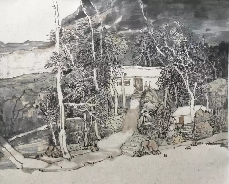 千石景致武广军中国画作品写生在路上沂山篇