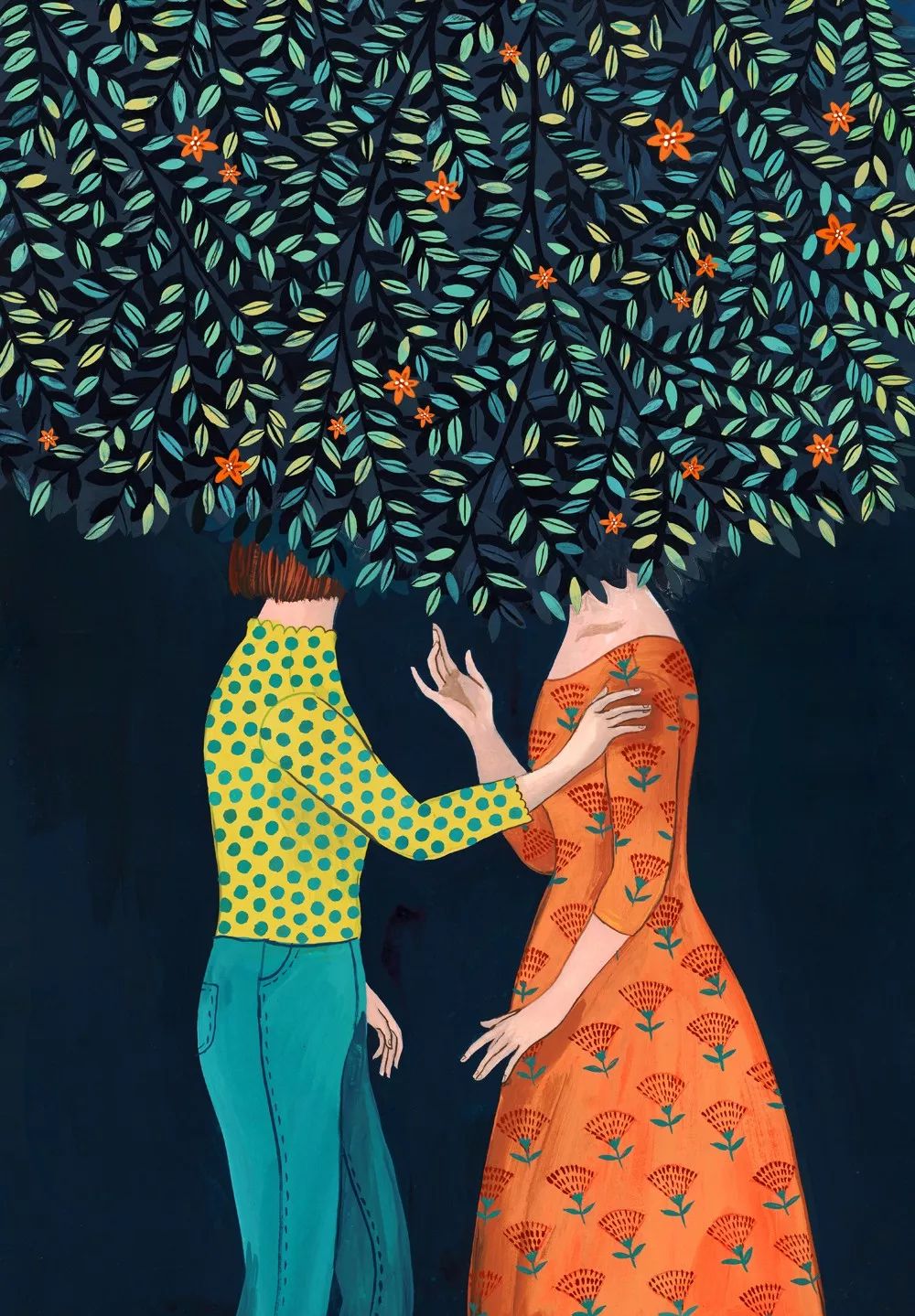 西班牙女孩的梦幻插图探索人类的情感和我们与自然的联系