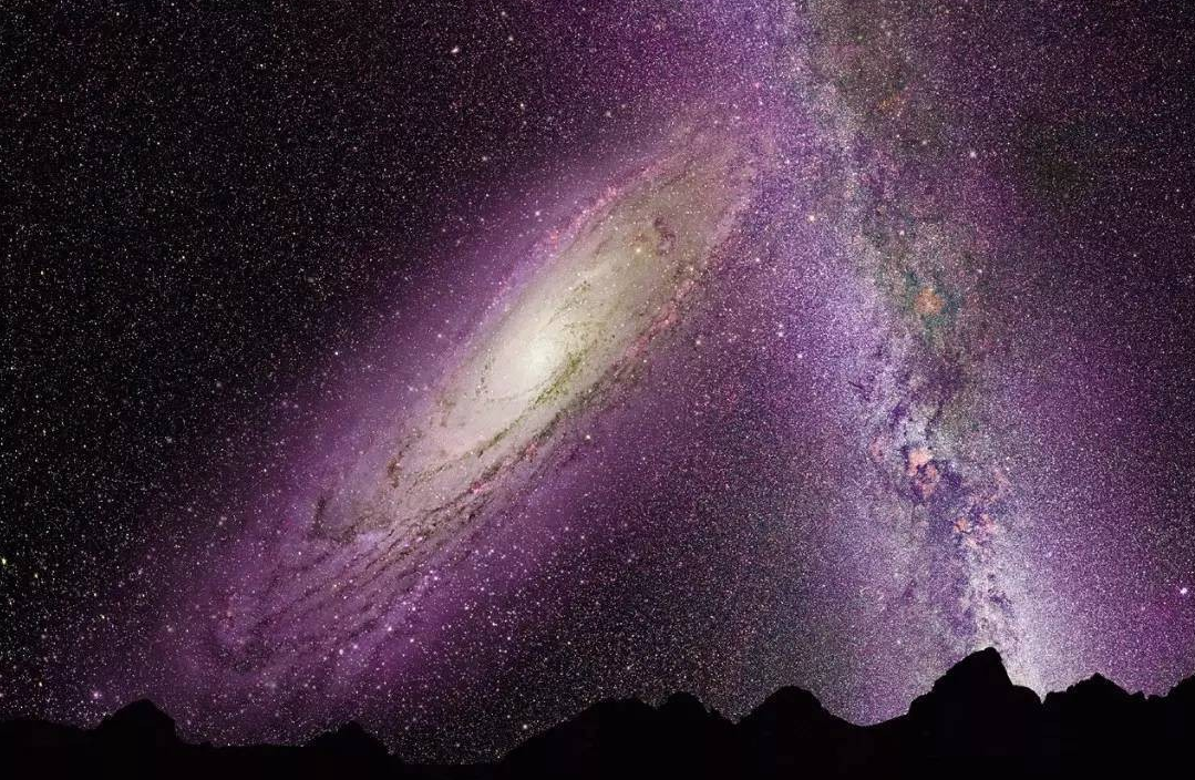 仙女座星系和银河系碰撞时的夜空科学家通过对宇宙中正在发生碰撞的