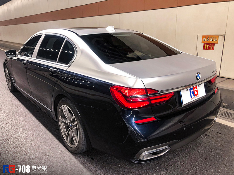 宝马740li车身改色电光银 rg瑞集改色膜浙江永康加盟店出品