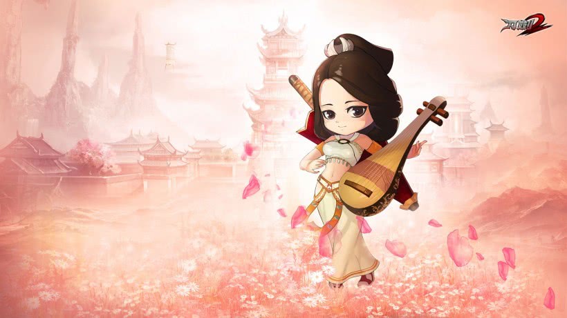 《刀剑2》游戏桌面壁纸——抱着琵琶的女神好有气质