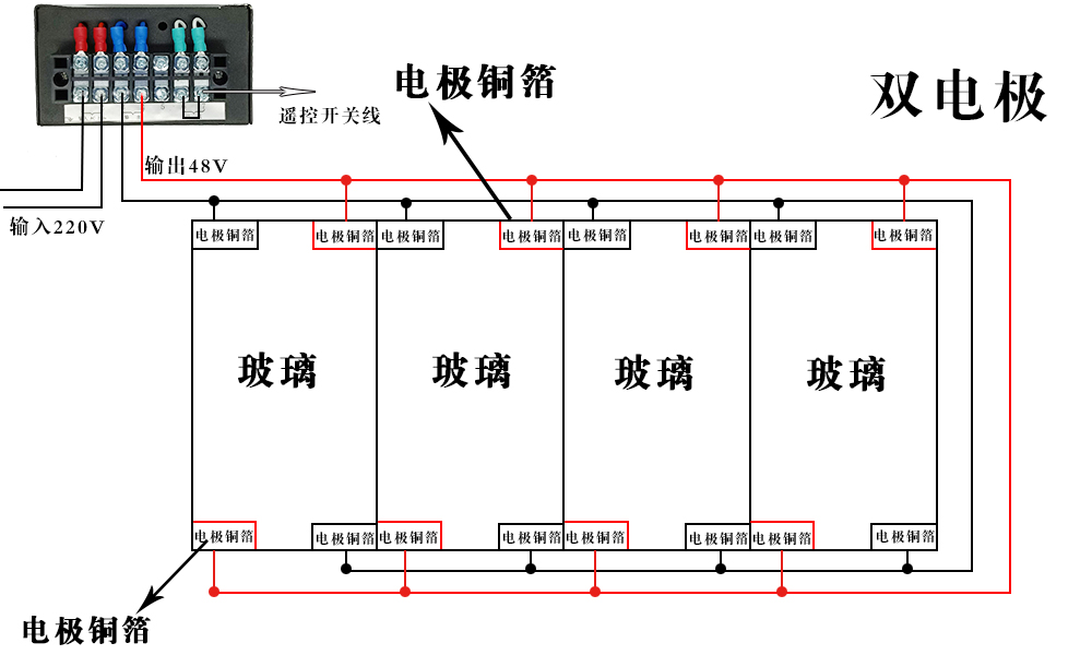 雾化玻璃怎么接线图图片