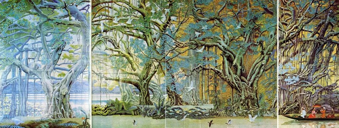 机场壁画《森林之歌》局部作者:祝大年,助理:刘博生,施于人,陈开民