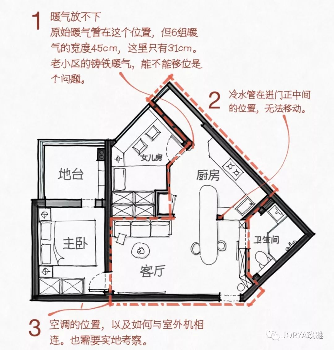 63㎡老小区三角户型学区房巧妙改造居住体验不打折