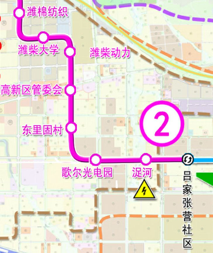 图(紫色线)以上就是潍坊轻轨1号线,2号线工程的规划走向和预设站点