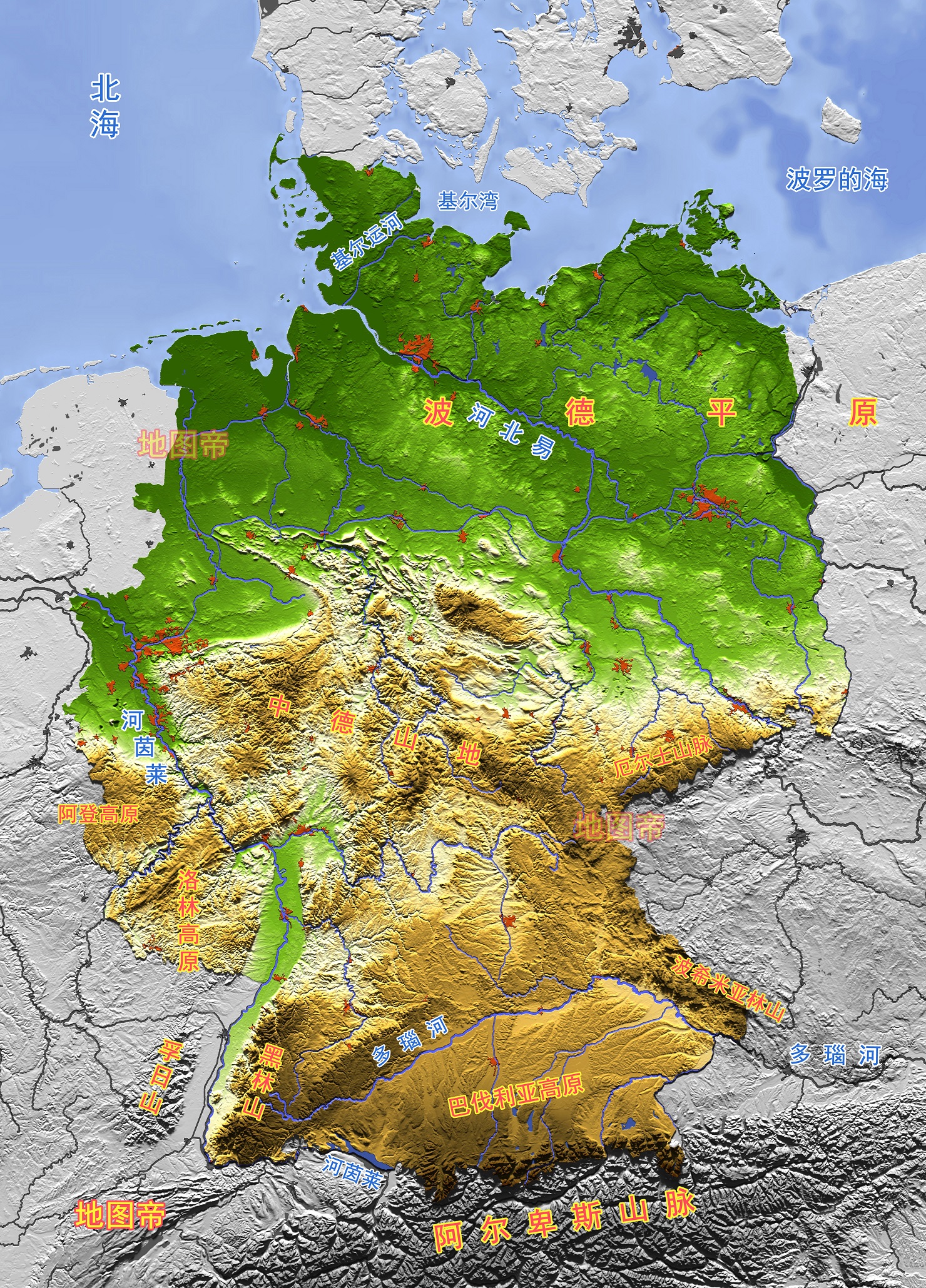 德国地形图高清版大图图片