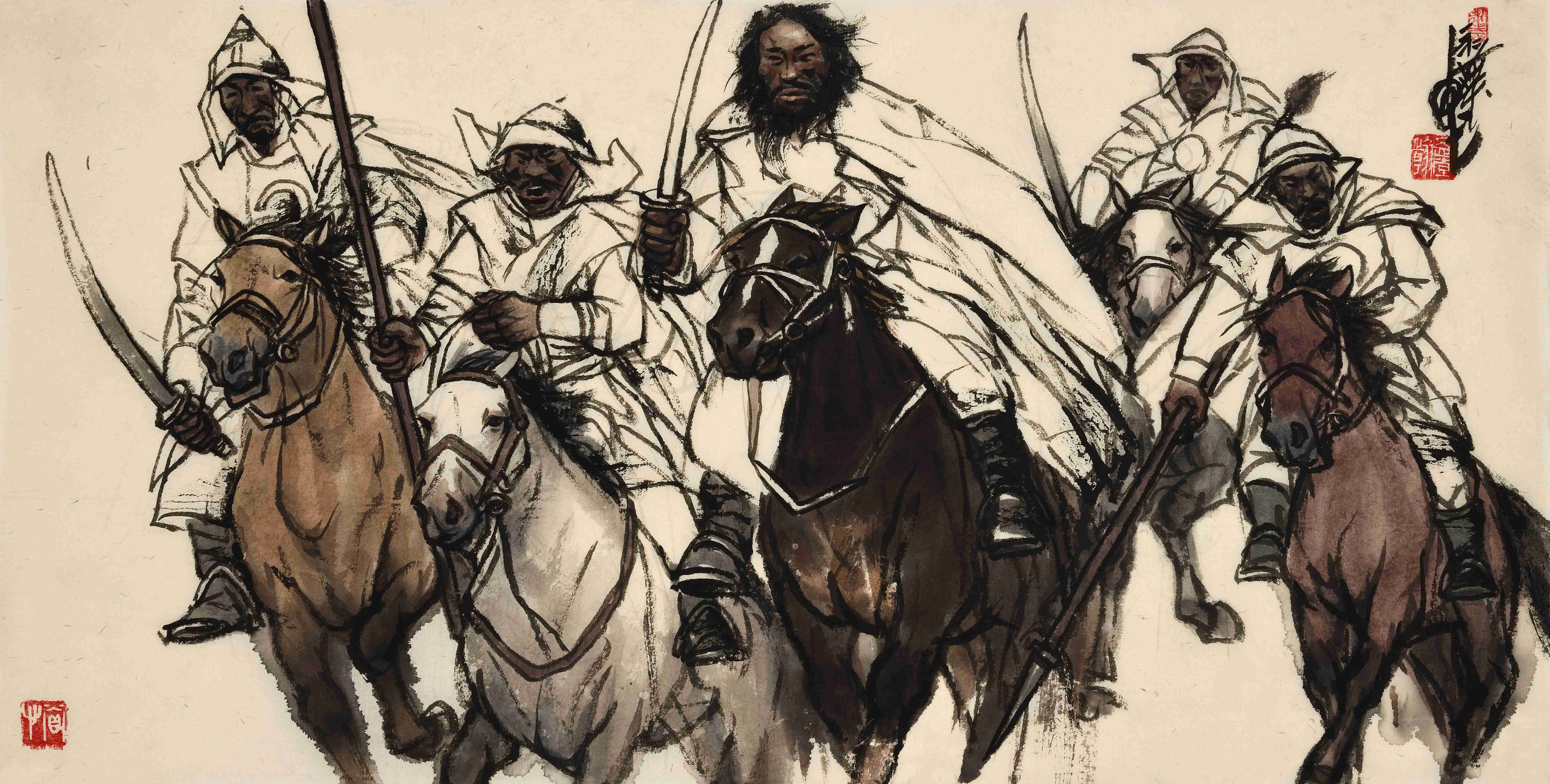 蒙古骑兵油画图片