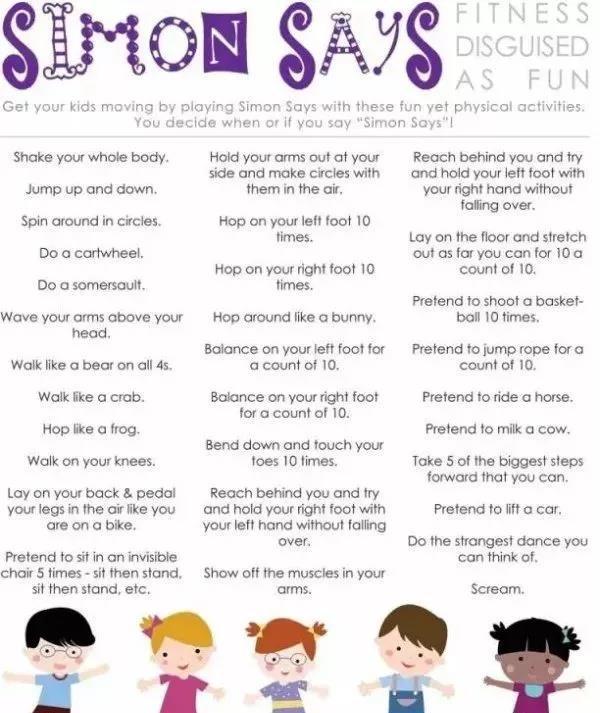 simon says是一个英国传统的儿童游戏.一般由3个或更多的人参加.