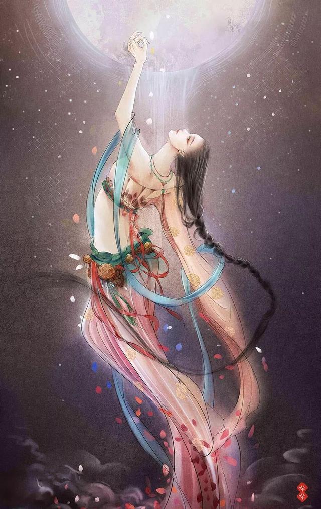 古风玄幻插画梦入神山教神妪老鱼跳波瘦蛟舞