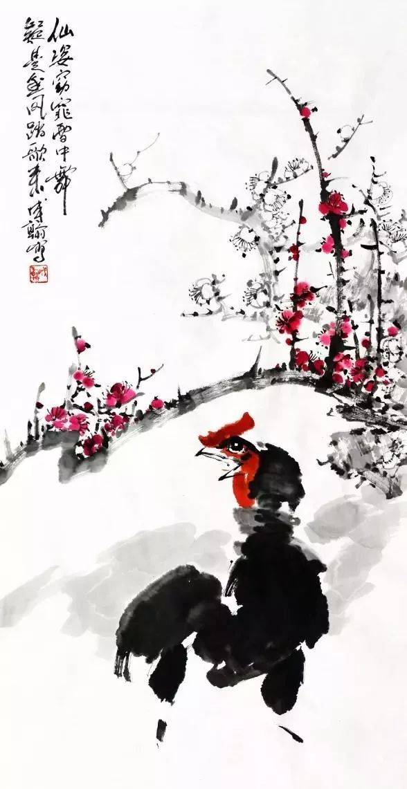 仙姿窈窕雪中舞 疑是春风踏歌来高歌一唱雄鸡天下白大吉图觅秋去秋又