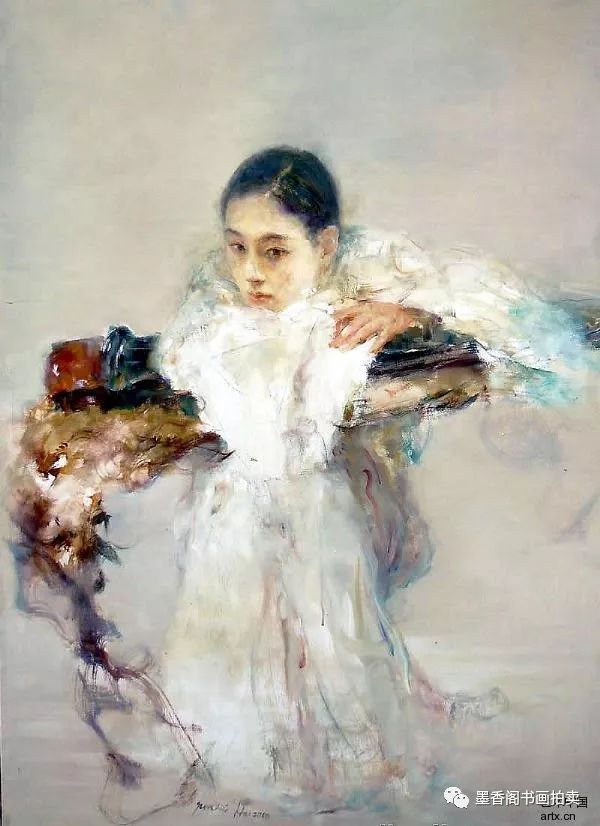 艺术家人体油画中的少女具有独特的东方韵味和古典气质