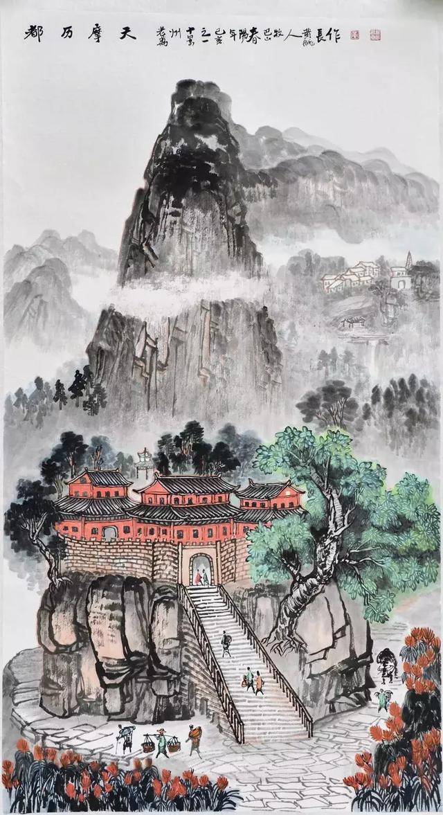 秋屏列画:此景与古万州原钟鼓楼对峙,城南岸之南山,山上有翠屏寨,又称