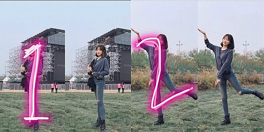 一只腿向前迈出,身体自然侧歪,这样既生动又不呆滞,数字二就更简单了