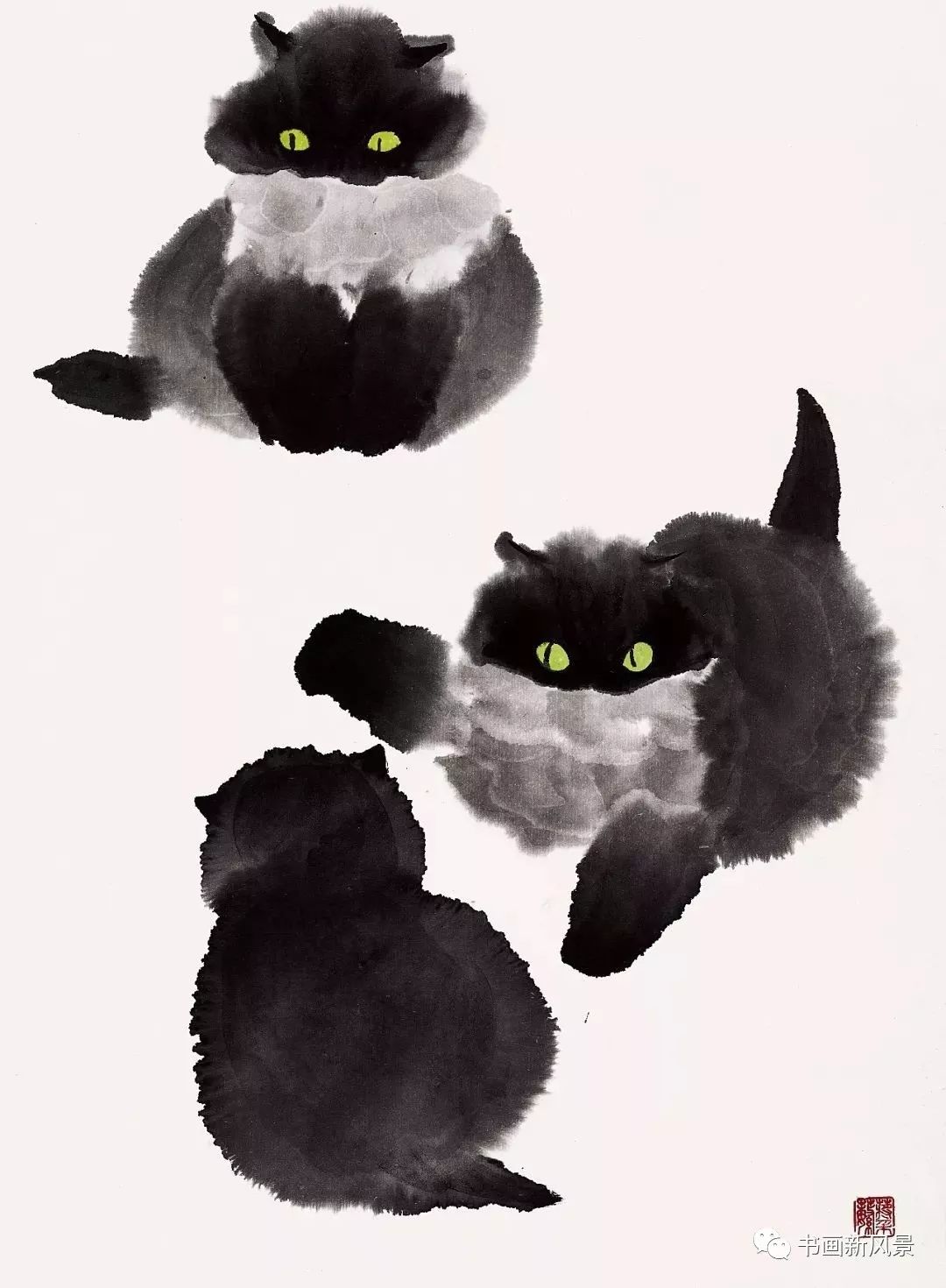她画的水墨猫咪,太有意思了!