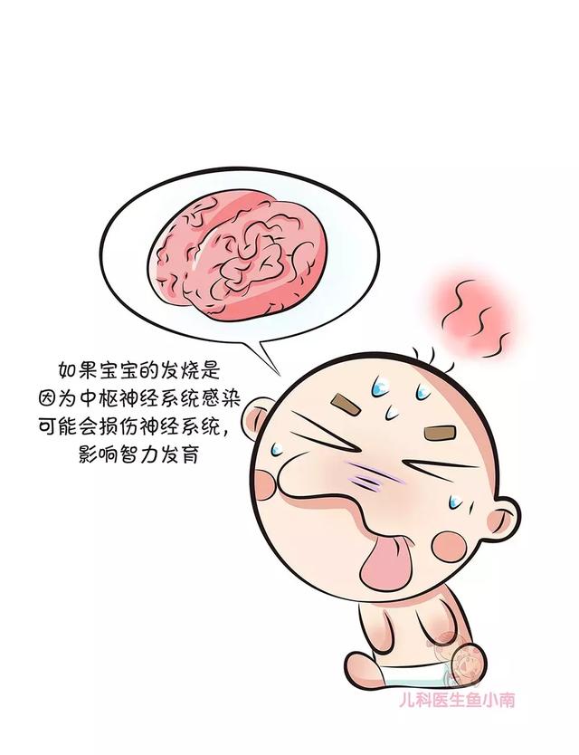 如果宝宝的发烧是因为中枢神经系统感染(包括病毒性脑炎,细菌性脑膜炎